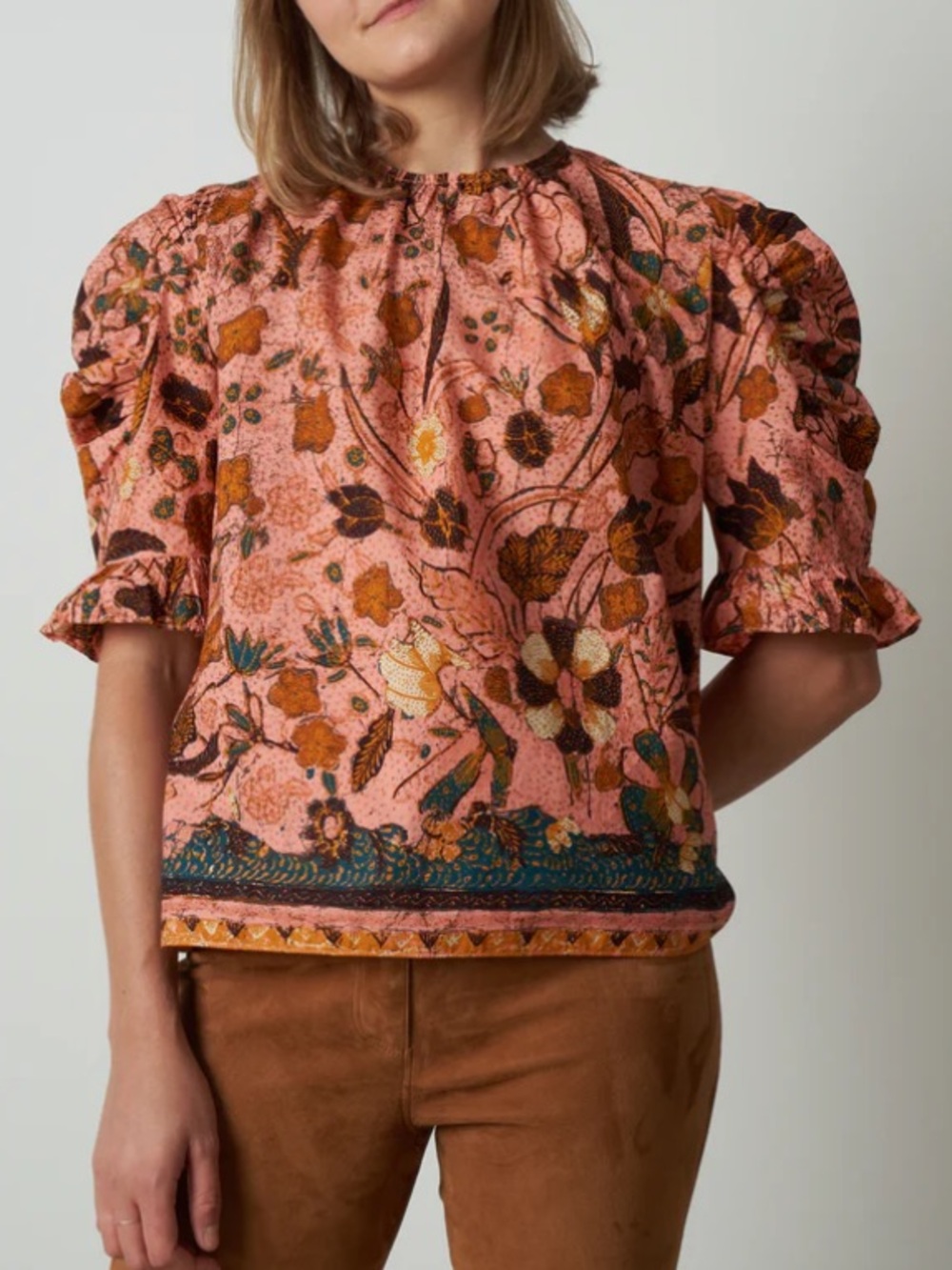 Ulla Johnson Joni Blouse Women’s 2 Multicolor Floral Cotton Boho Puff-Sleeve Top